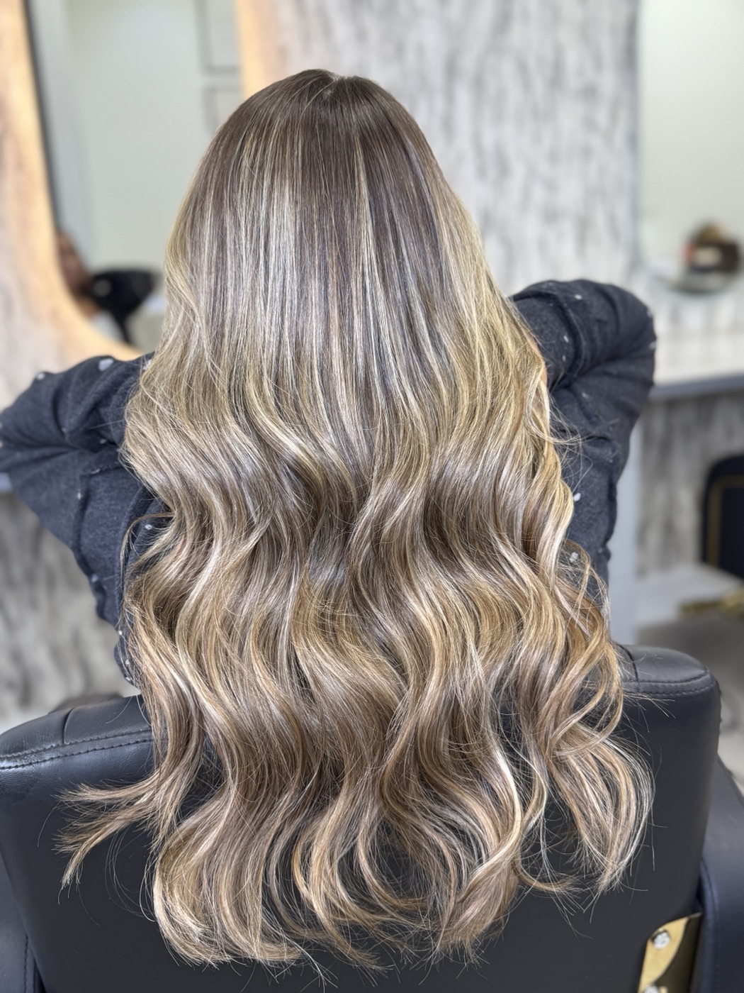 Hair extension result — color correction with invisible tape-in extensions